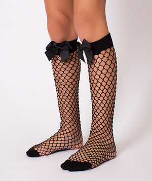 black fishnet bow socks