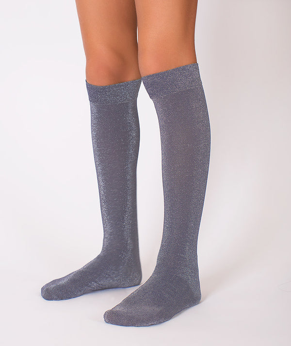 Gray glitter mid-calf socks for girls